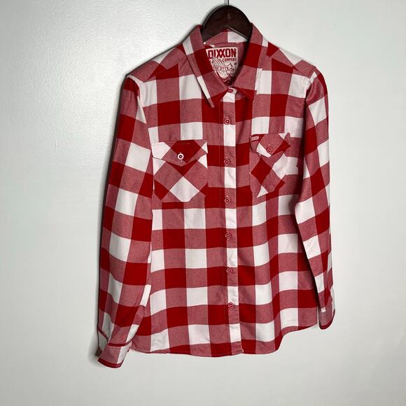 Dixxon Long Sleeve Flannel The Otto Button Up Womens Large Red White Check - Picture 2 of 10